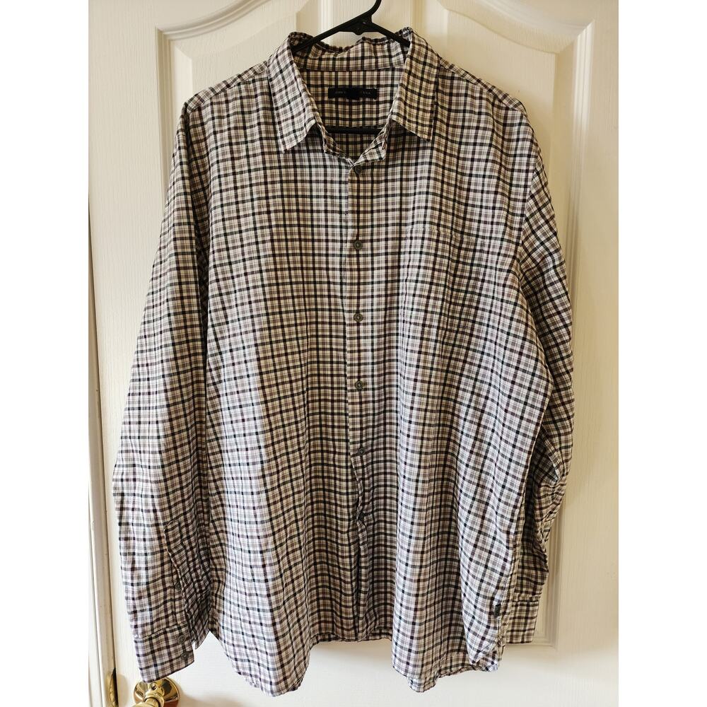 John Varvatos XL Long Sleeve Button-Down Shirt Black Gray Plaid Check Rock Chic